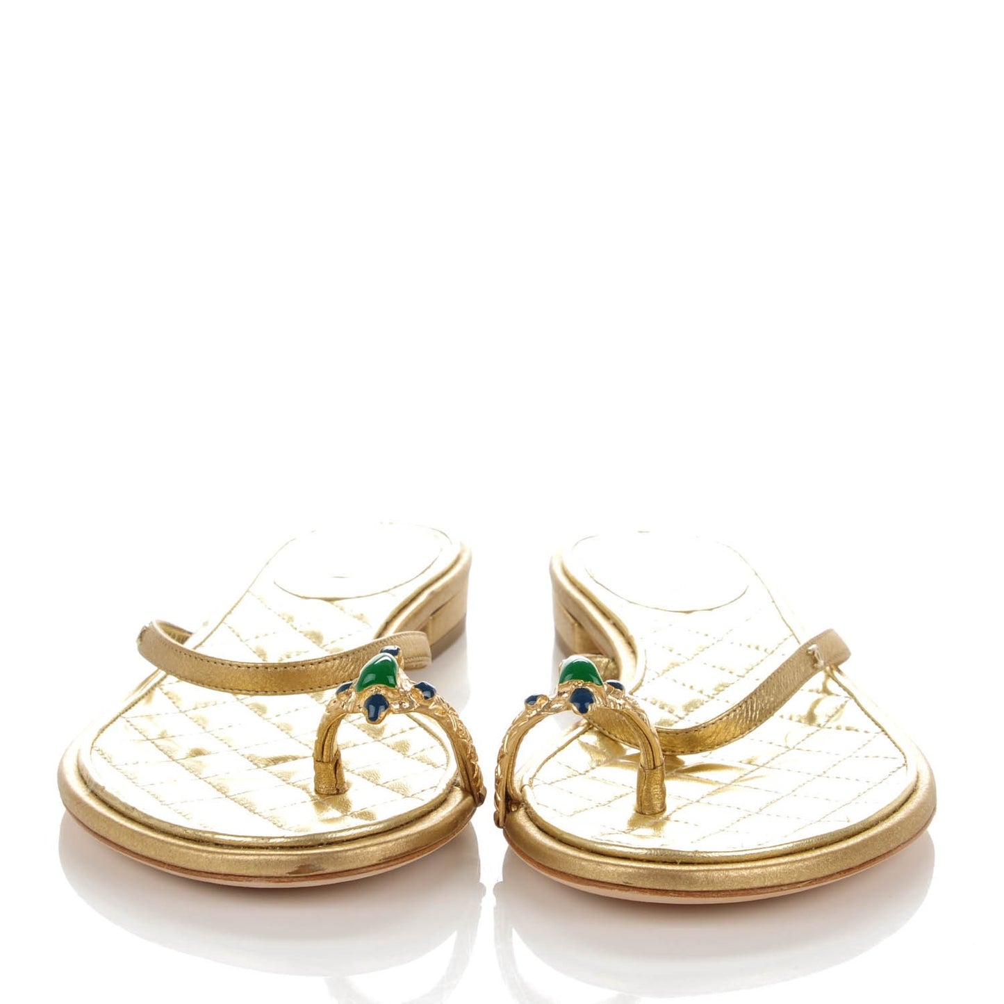 Metallic Calfskin Jeweled Sandals 37.5 Gold