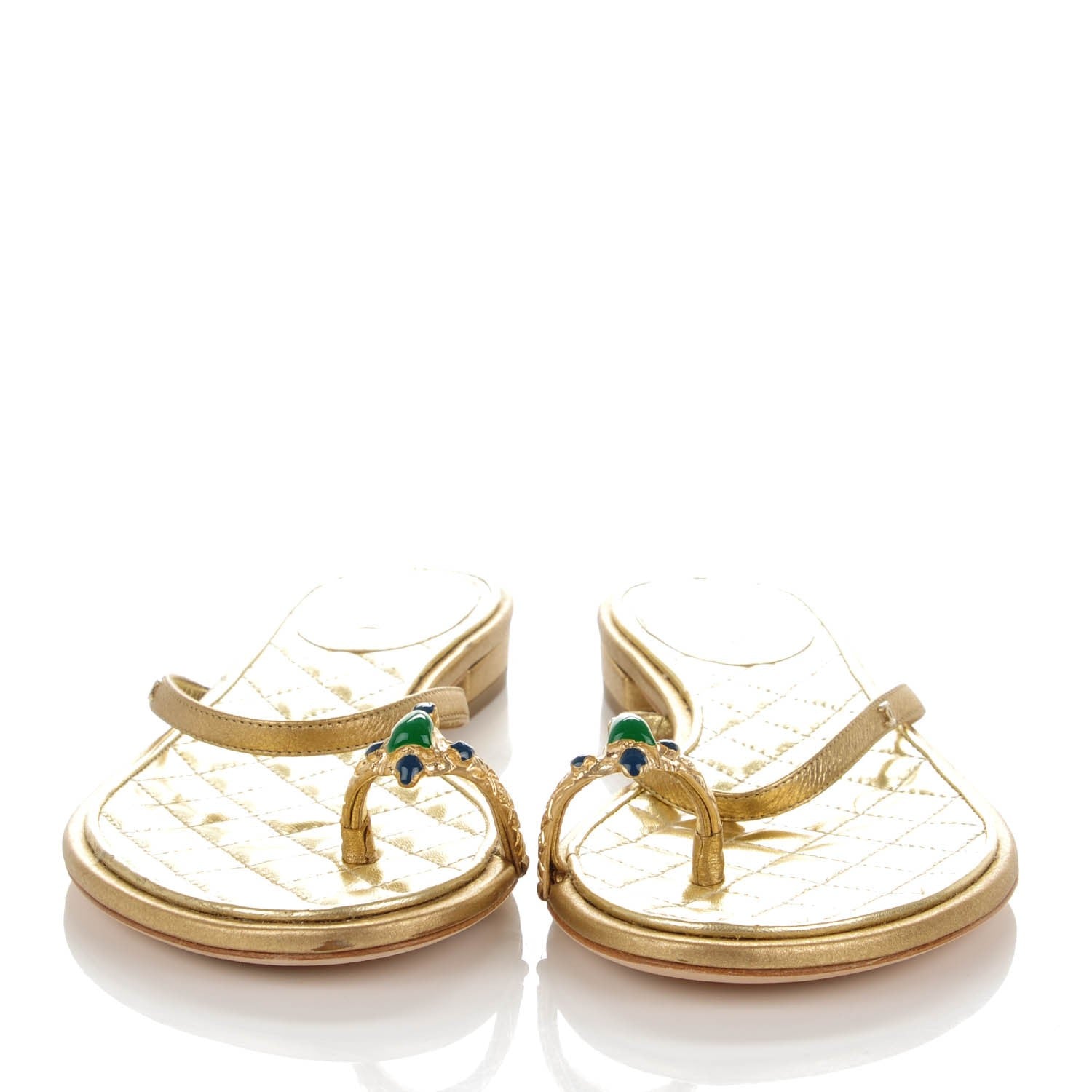 Chanel Metallic Calfskin Jeweled Sandals 37.5 Gold 2 of 9