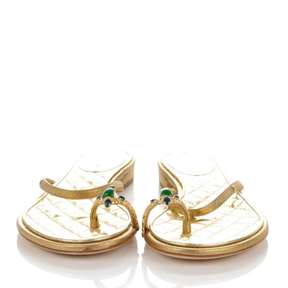 Chanel Metallic Calfskin Jeweled Sandals 37.5 Gold 2 of 9