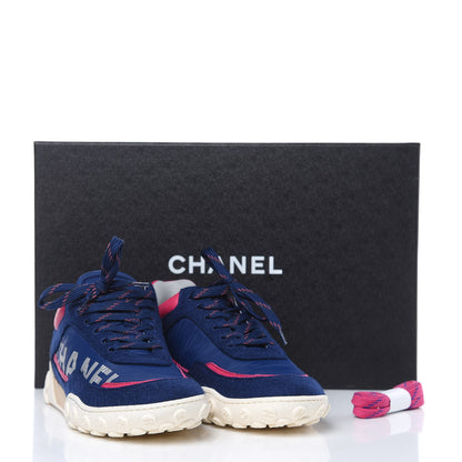 Chanel Wool Nylon Lambskin Suede Calfskin Womens Logo Sneakers 35.5 Navy Pink 9 of 9
