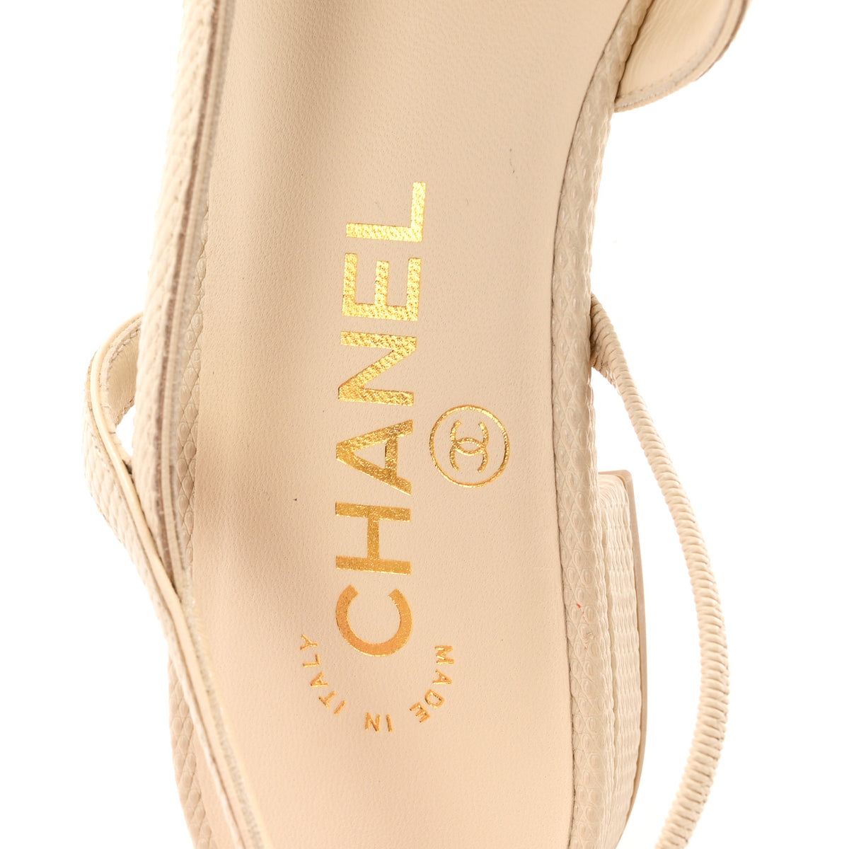 Chanel Lizard Grosgrain Cap Toe CC Slingback Flat 37.5 Ivory Black 8 of 9
