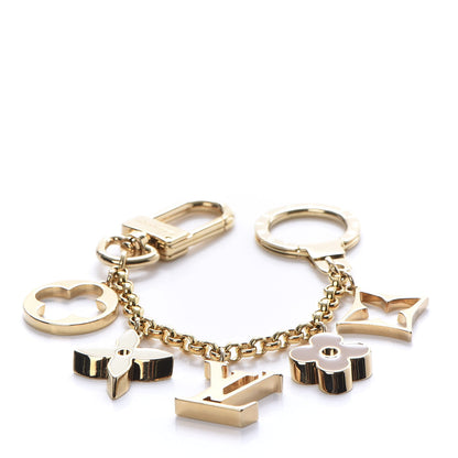 Louis Vuitton Brass Enamel Fleur De Monogram Bag Charm Chain Gold 4 of 4