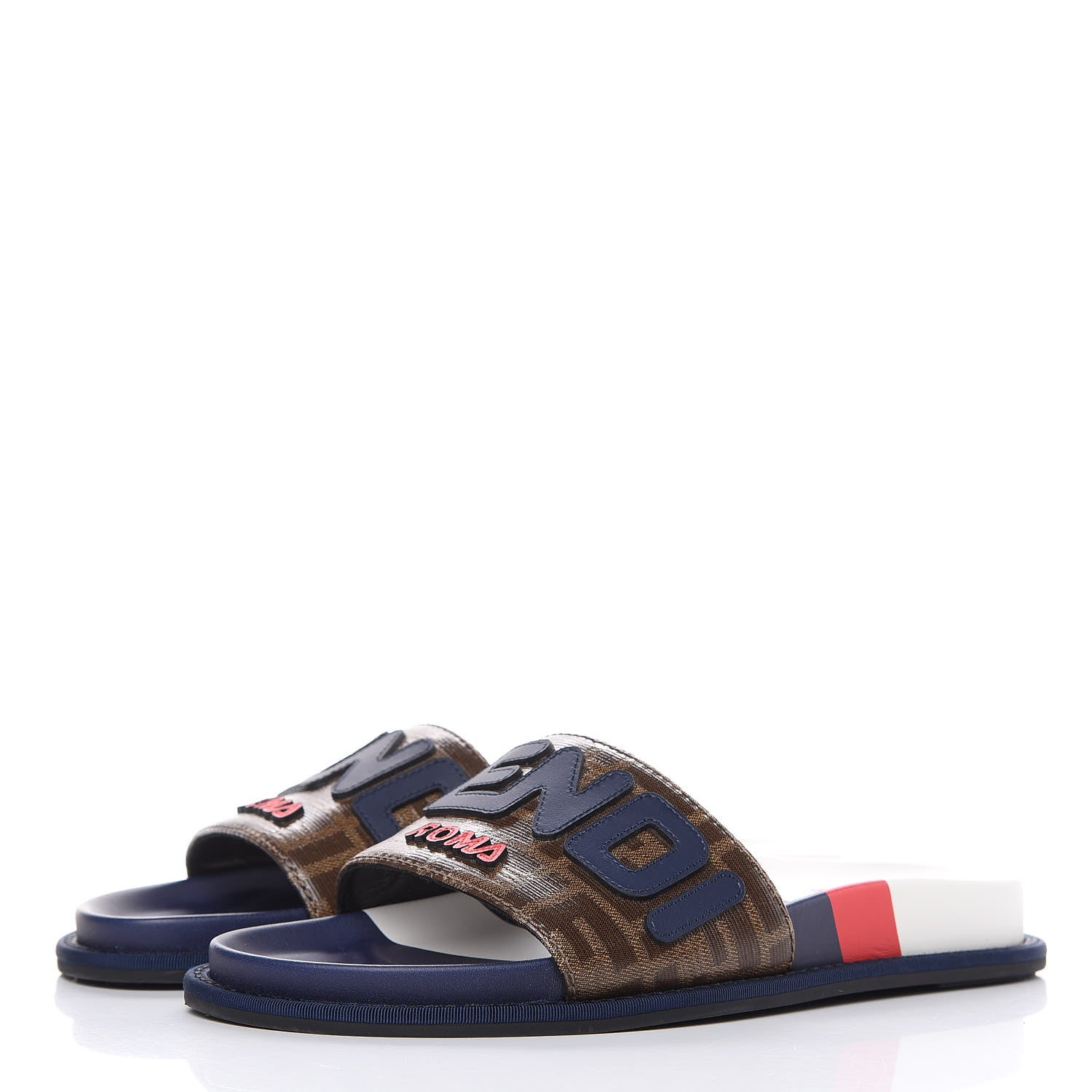 Fendi X FILA Glazed Fabric Calfskin FF 1974 Mania Slide Sandals 38 Mogano Panna Blueberry Caipiroska 3 of 9
