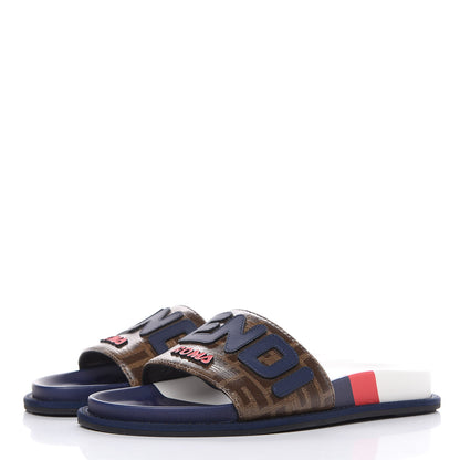 Fendi X FILA Glazed Fabric Calfskin FF 1974 Mania Slide Sandals 38 Mogano Panna Blueberry Caipiroska 3 of 9