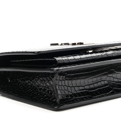 Saint Laurent Calfskin Crocodile Embossed Monogram Sunset Top Handle Chain Wallet Black 7 of 8