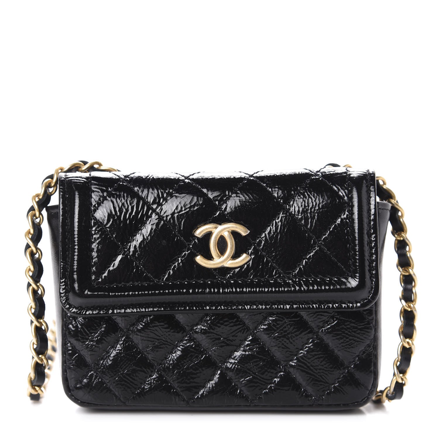 Chanel Shiny Aged Calfskin Quilted Waist Belt Bag Black 1 of 12