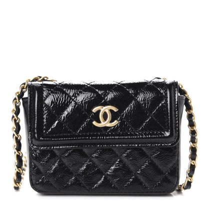 Chanel Shiny Aged Calfskin Quilted Waist Belt Bag Black 1 of 12