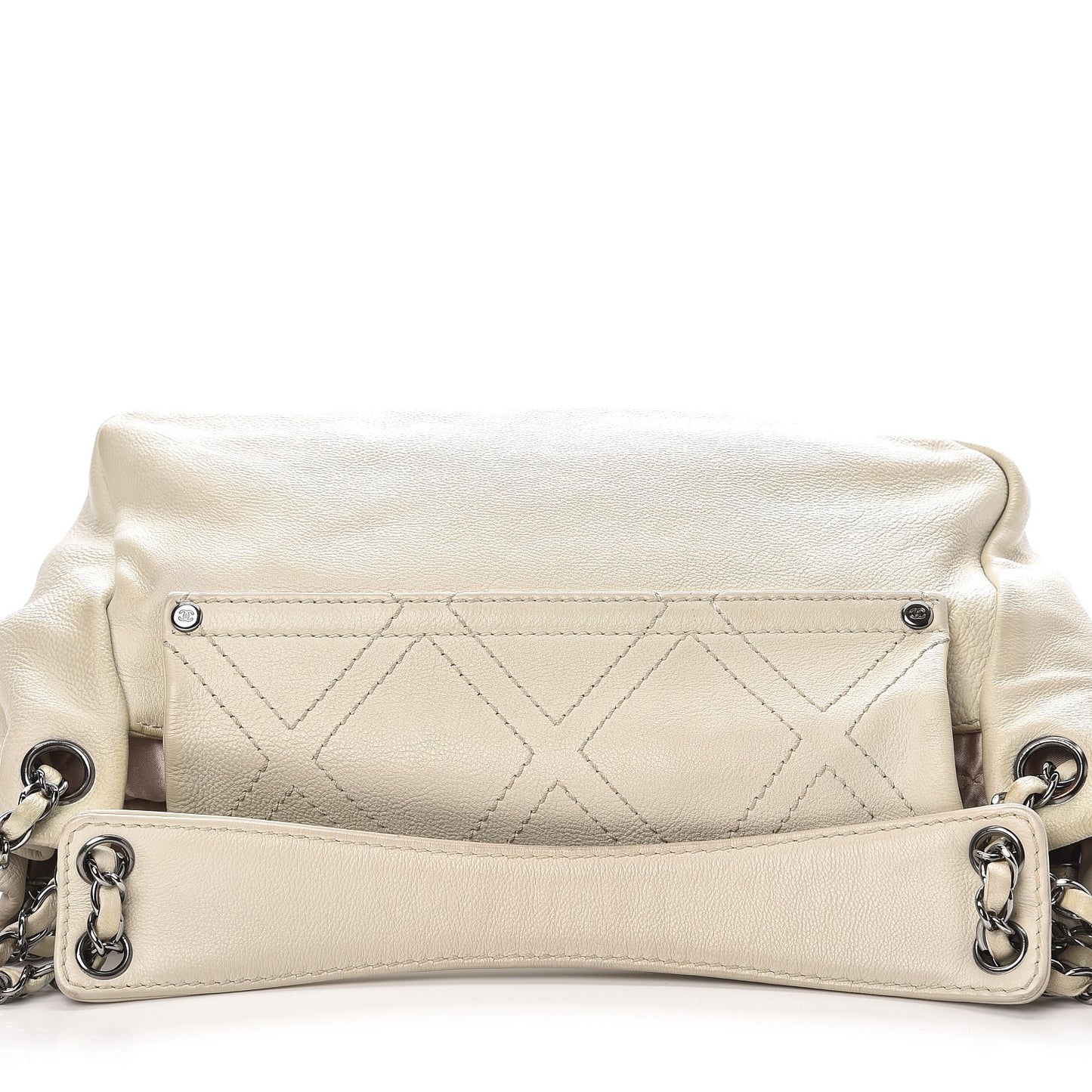 Calfskin Diamond Stitch Accordion Flap White