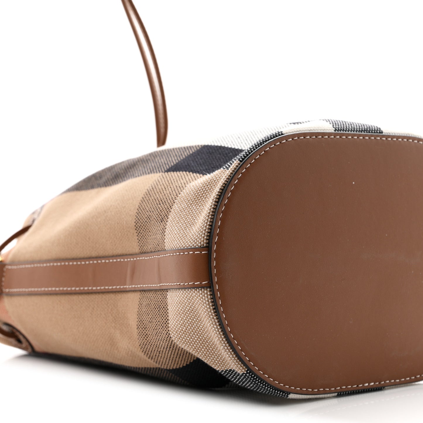 Giant Check Canvas Small Bucket Bag Taupe Brown