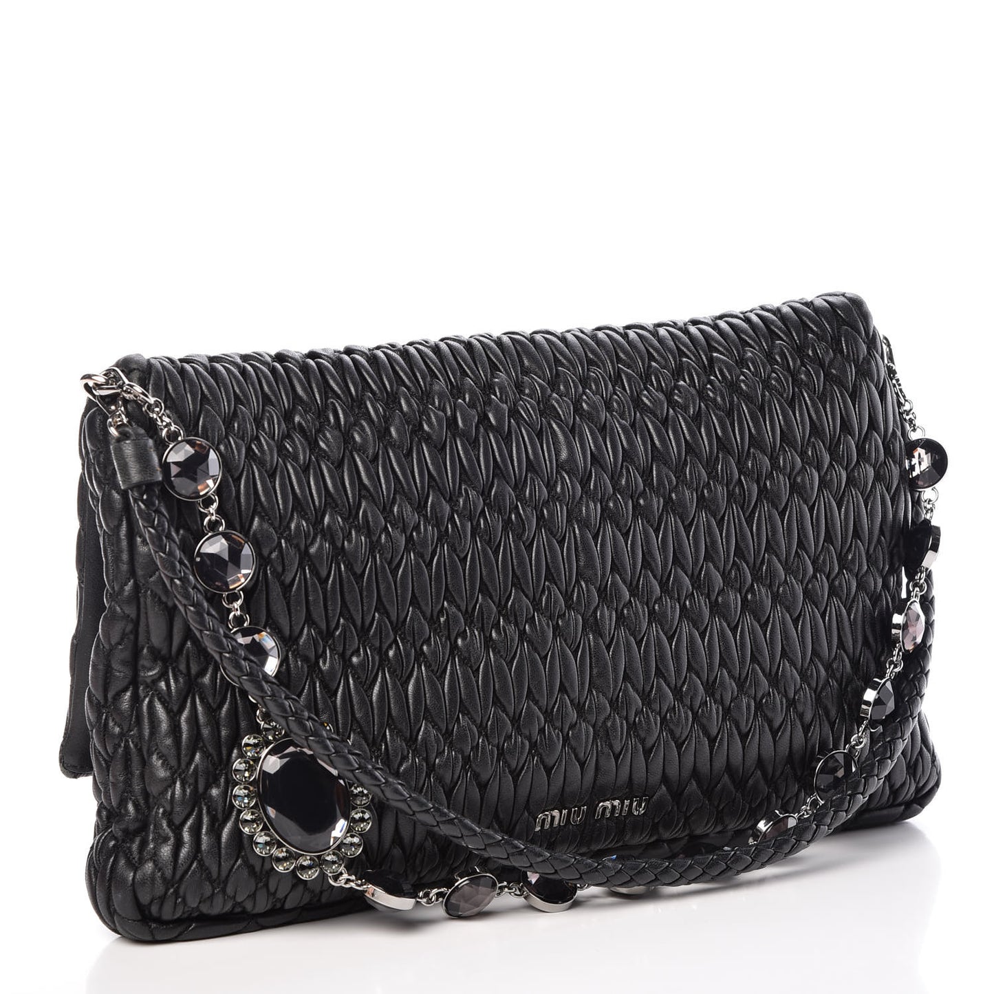 Nappa Matelasse Crystal Flap Clutch Black