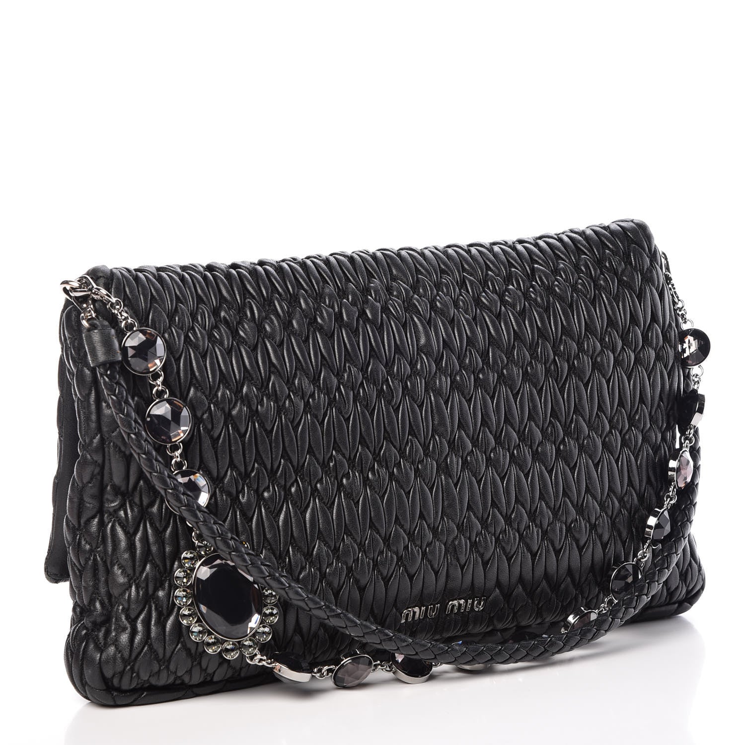 Miu Miu Nappa Matelasse Crystal Flap Clutch Black 3 of 10