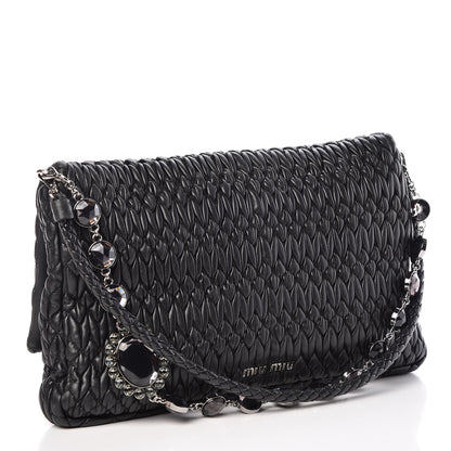 Miu Miu Nappa Matelasse Crystal Flap Clutch Black 3 of 10