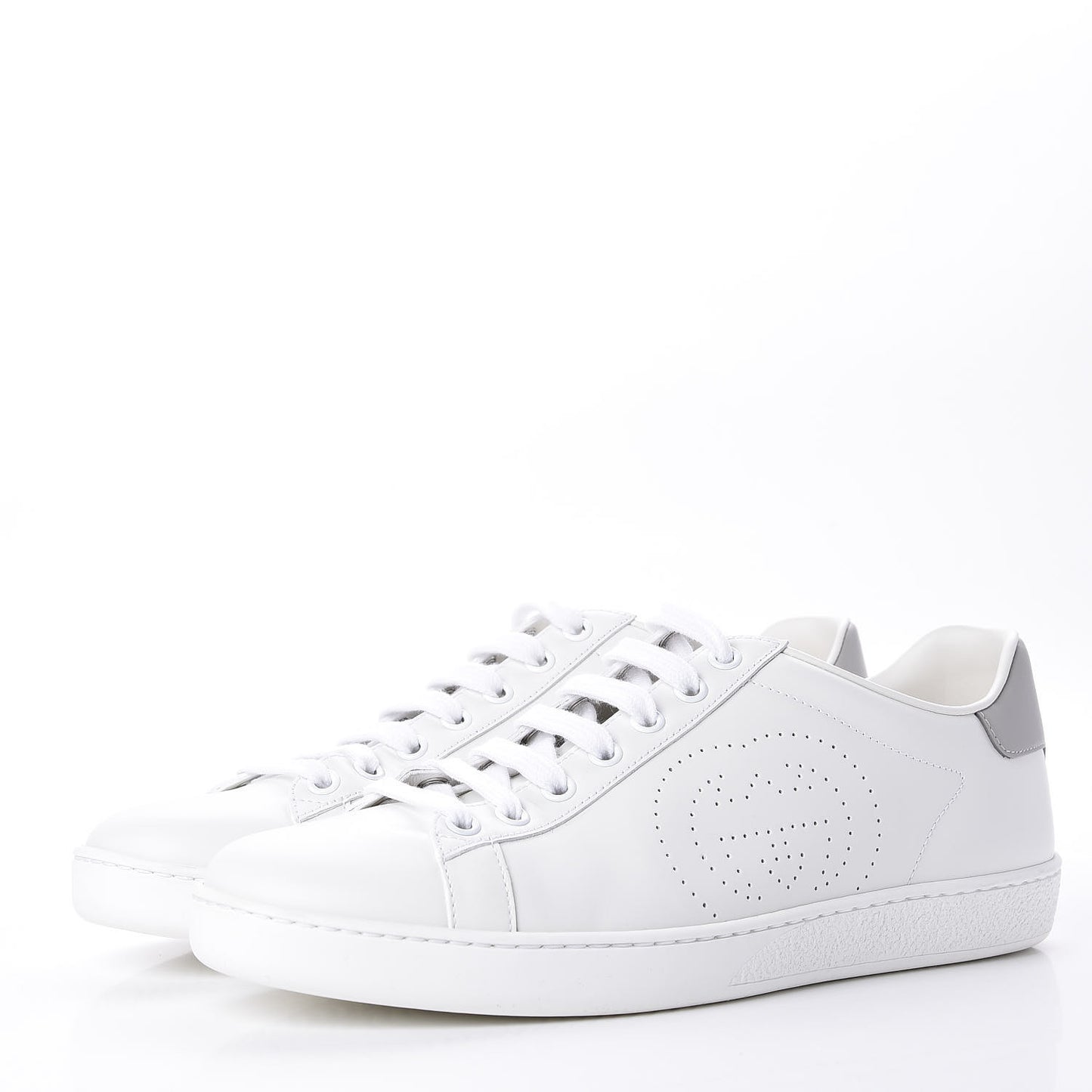 Calfskin Interlocking G Perforated Womens Ace Sneakers 38.5 White Grey Sky