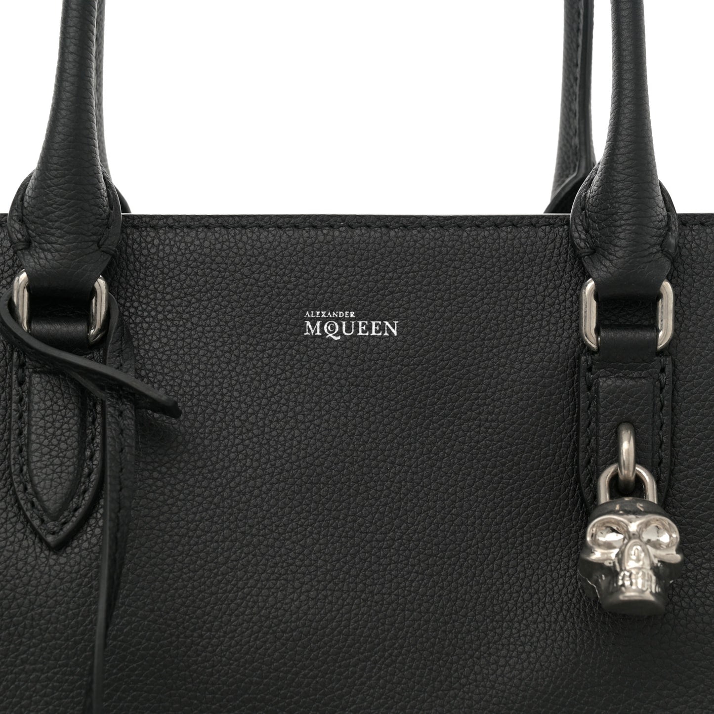 Pebbled Calfskin Large Skull Padlock Zip Around Tote Black