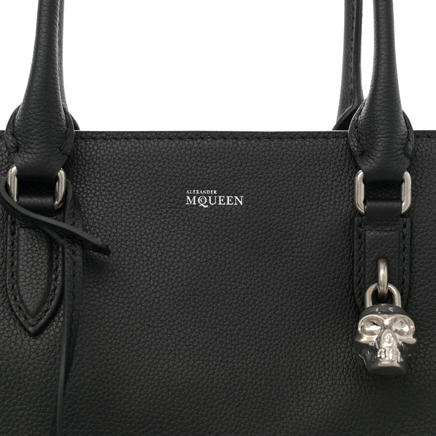 Alexander McQueen Pebbled Calfskin Large Skull Padlock Zip Around Tote Black 8 of 10