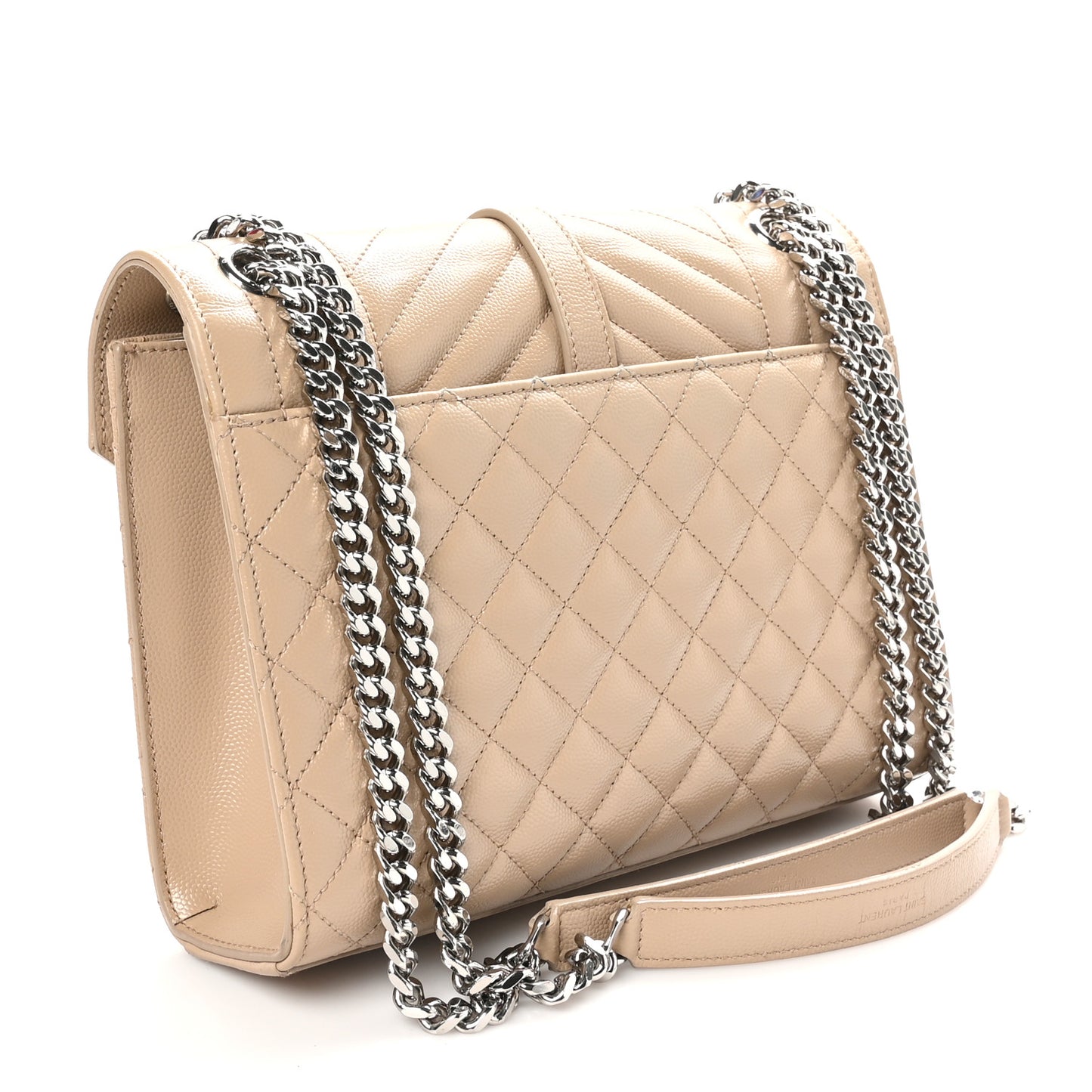 Grain De Poudre Textured Mixed Matelasse Medium Triquilt Monogram Satchel Dark Beige