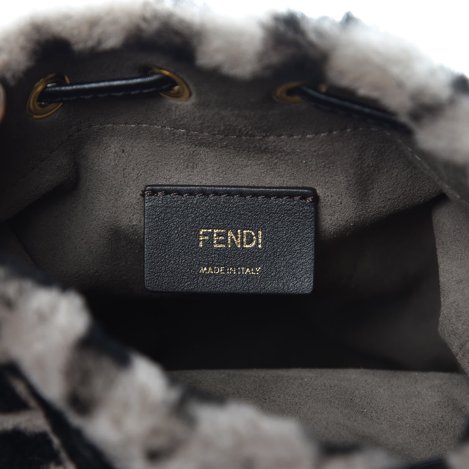 Fendi Shearling F is Macro FF 1974 Diagonal Mini Mon Tresor Bucket Bag Dove Black 7 of 8