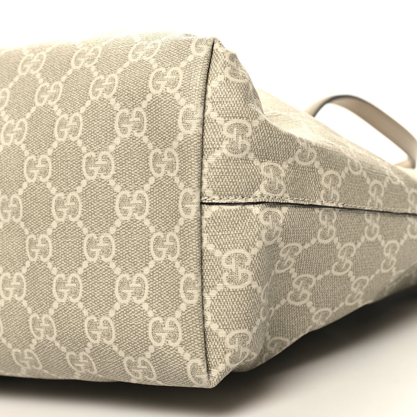 GG Supreme Monogram Textured Dollar Calfskin Web Medium Ophidia Shopping Tote Beige Mystic White Oatmeal