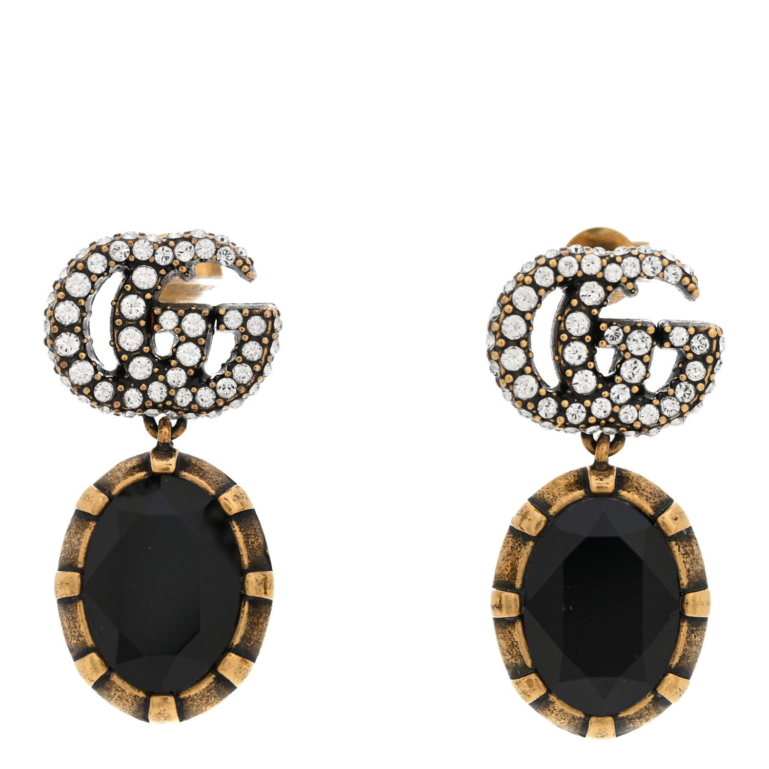 Gucci Crystal Double G Earrings Black Aged Gold 1 of 4