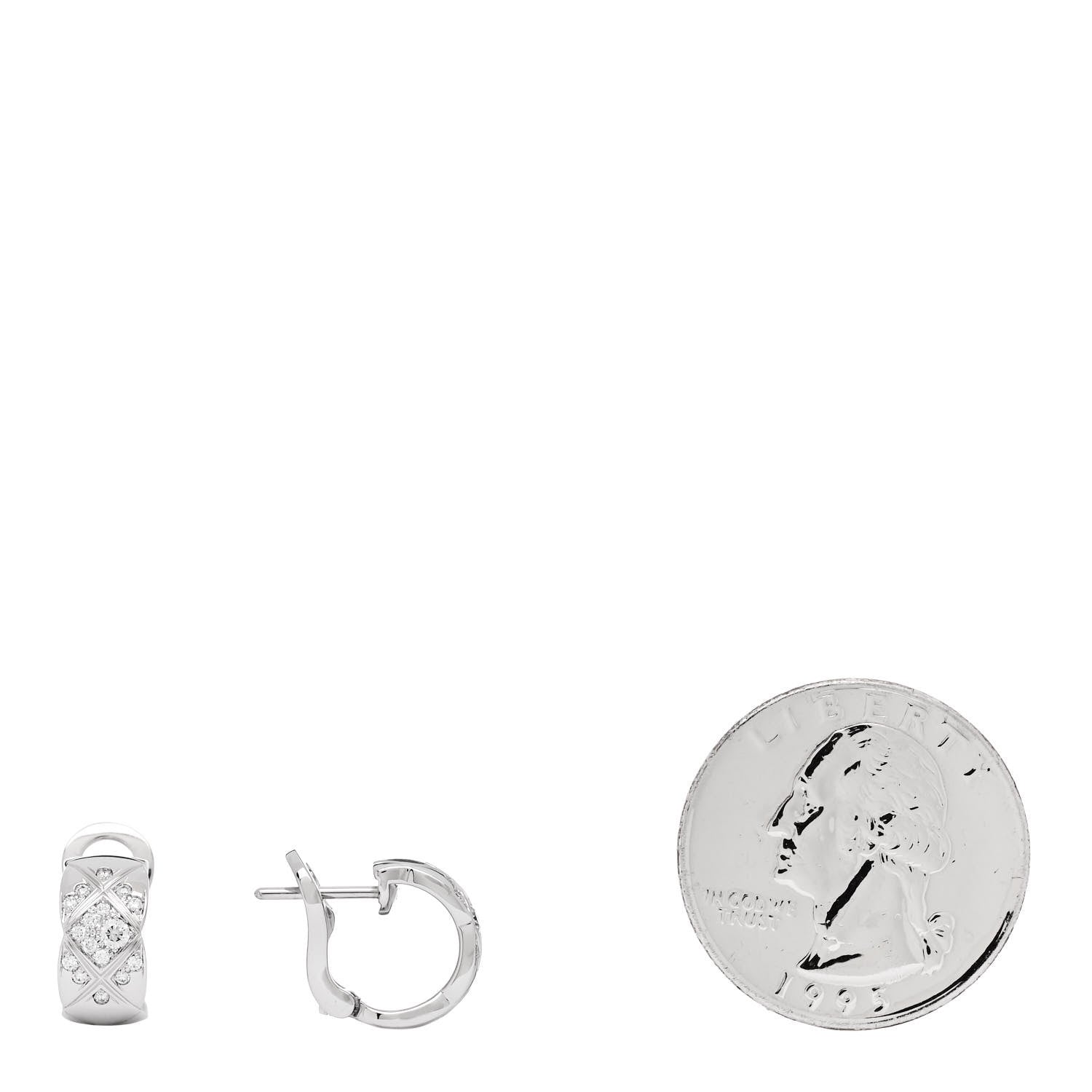 Chanel 18K White Gold Diamond Coco Crush Wide Hoop Earrings 2 of 5