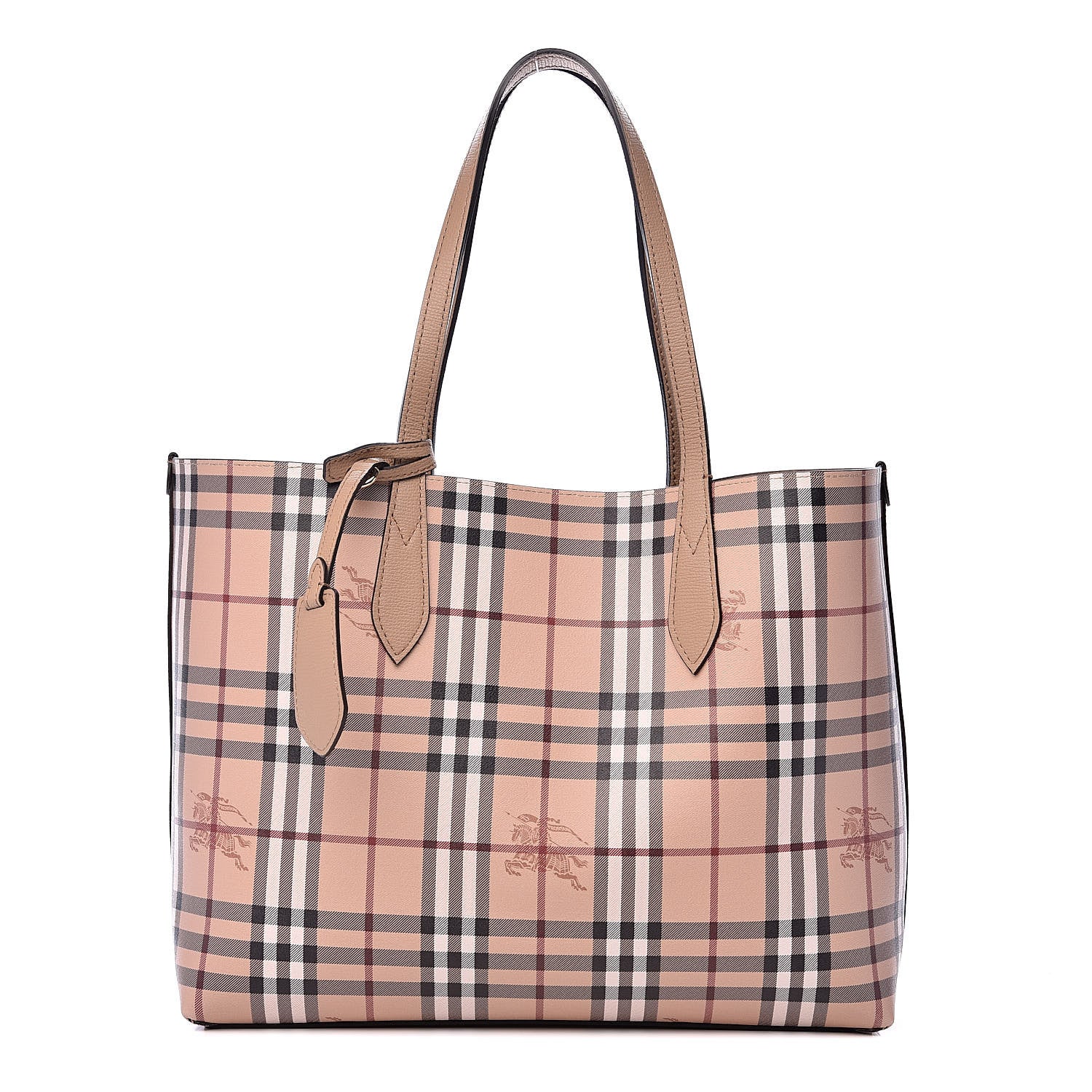 Burberry Grainy Calfskin Haymarket Check Medium Reversible Tote Camel 1 of 18