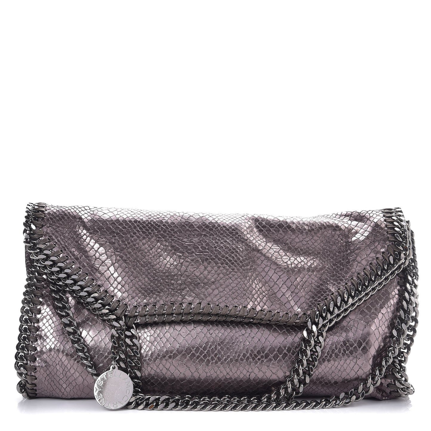 Metallic Snakeskin Effect Falabella Fold Over Tote Grey