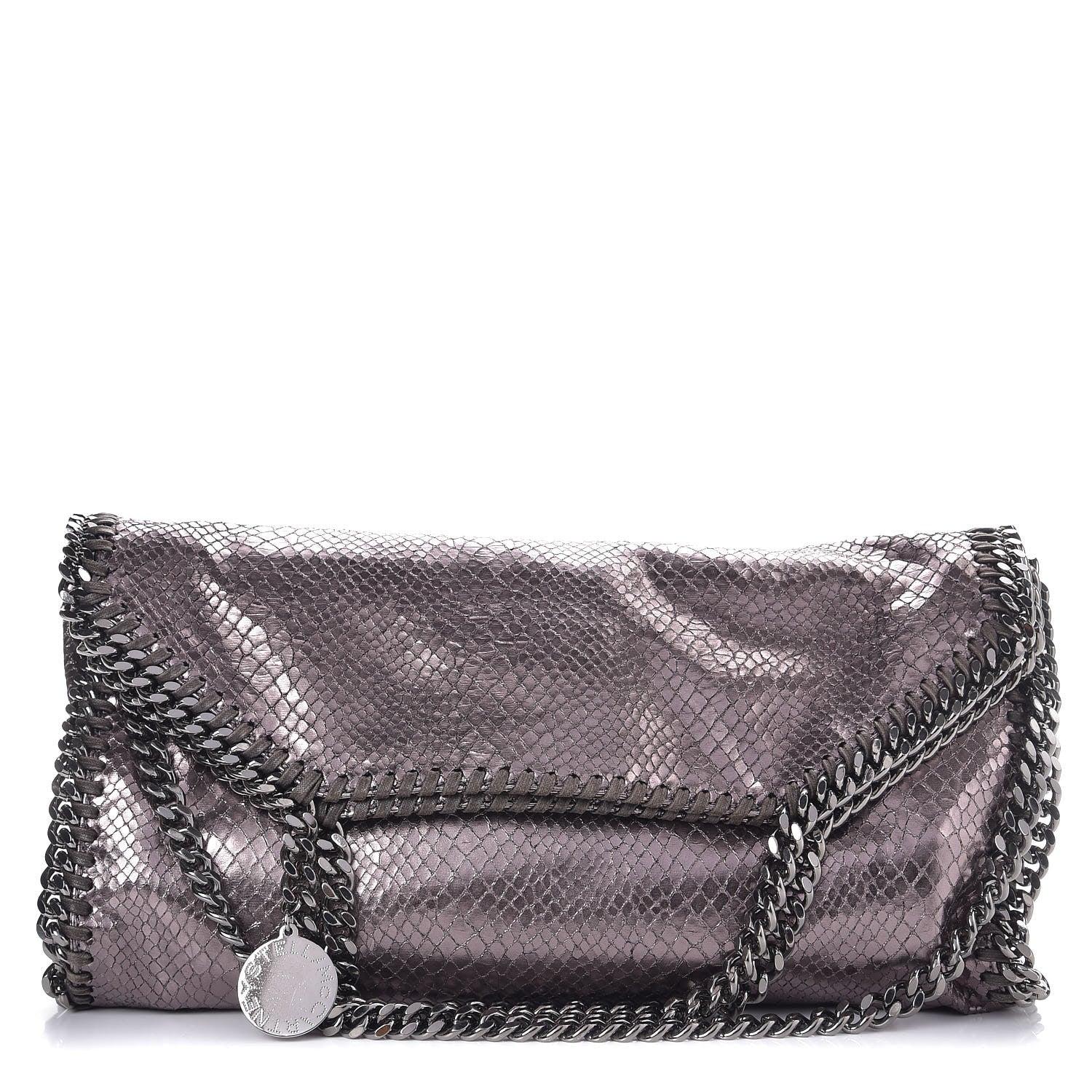 Stella McCartney Metallic Snakeskin Effect Falabella Fold Over Tote Grey 1 of 9