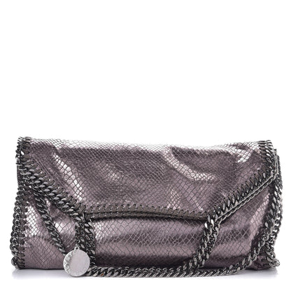 Stella McCartney Metallic Snakeskin Effect Falabella Fold Over Tote Grey 1 of 9