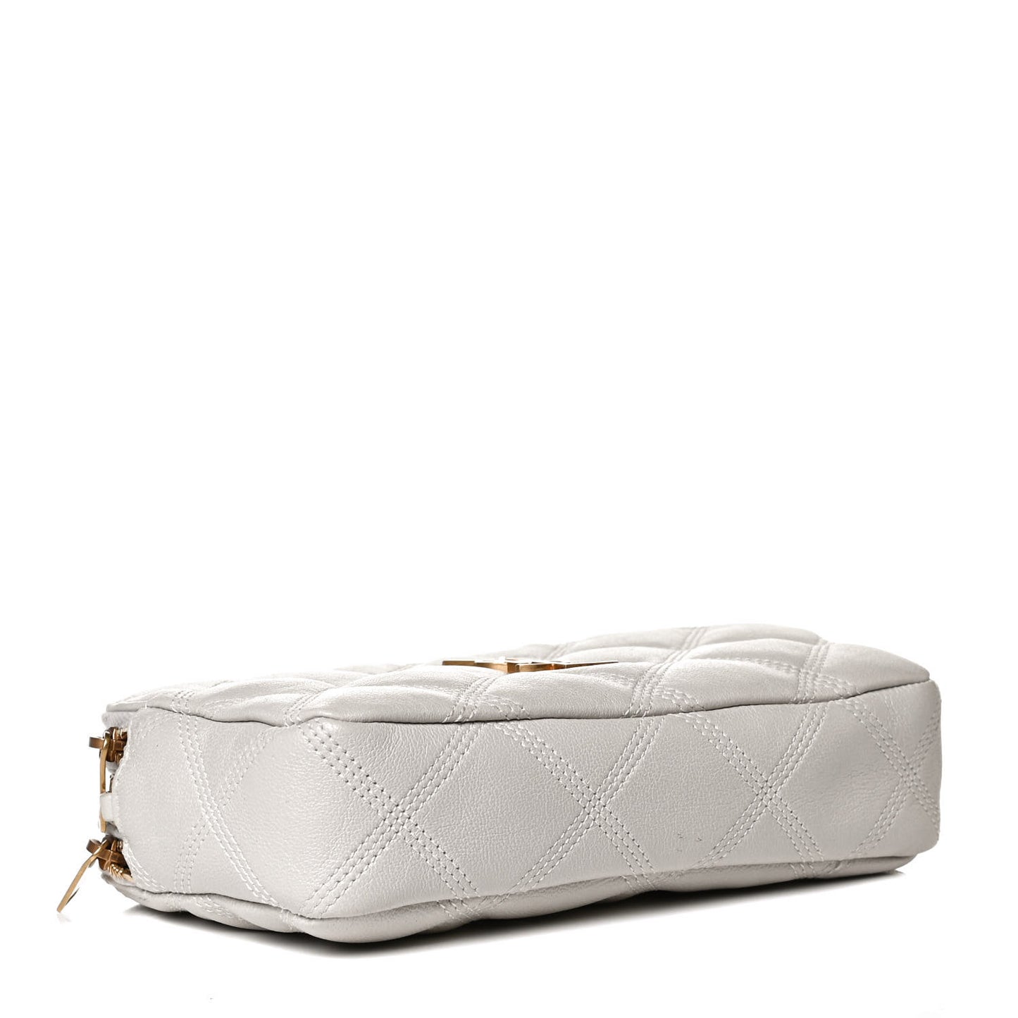 Grained Lambskin Quilted Mini Becky Double Zip Bag Vintage White