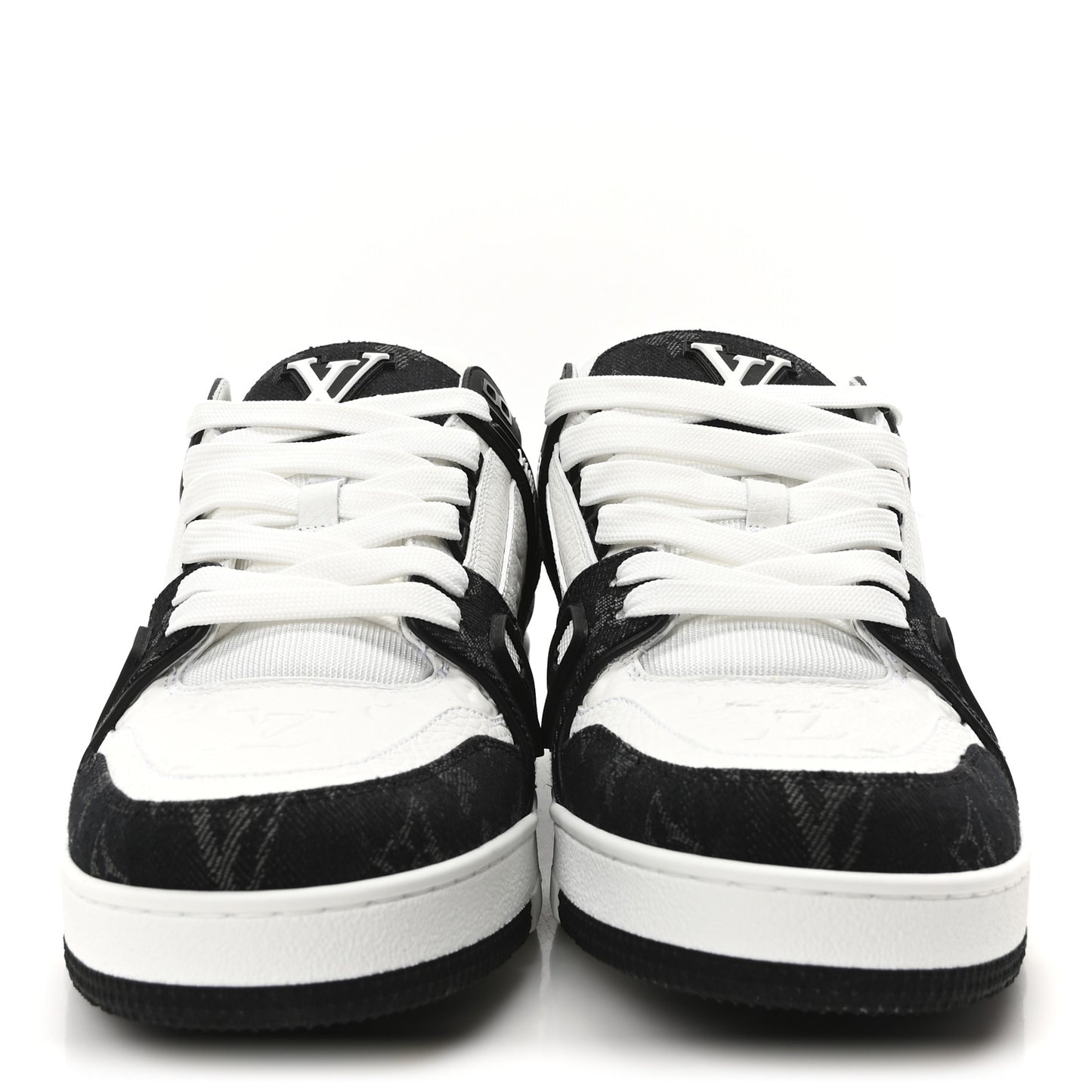 Calfskin Monogram Denim Mens LV Trainer Sneakers 9 Black