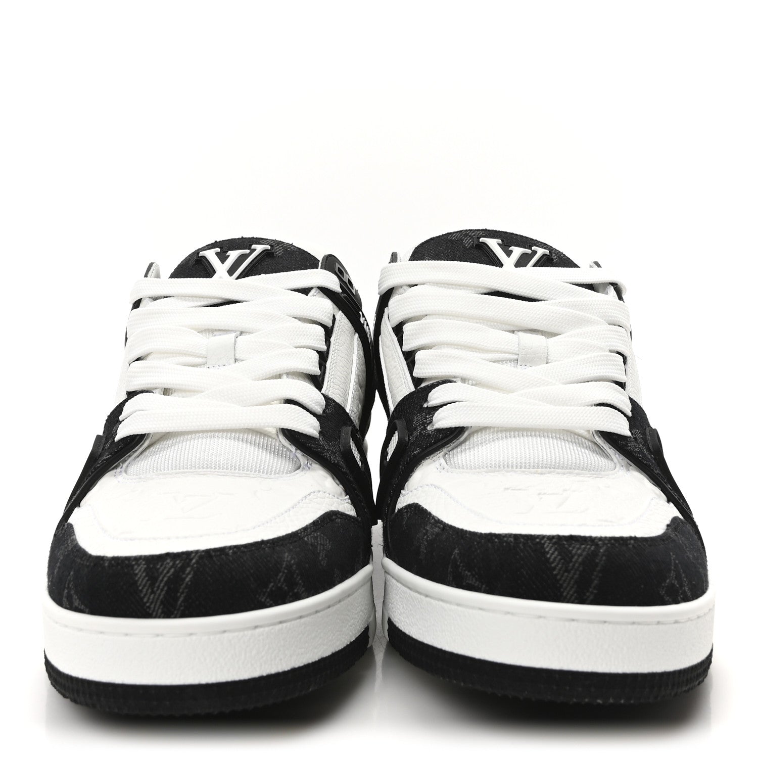 Louis Vuitton Calfskin Monogram Denim Mens LV Trainer Sneakers 9 Black 3 of 8