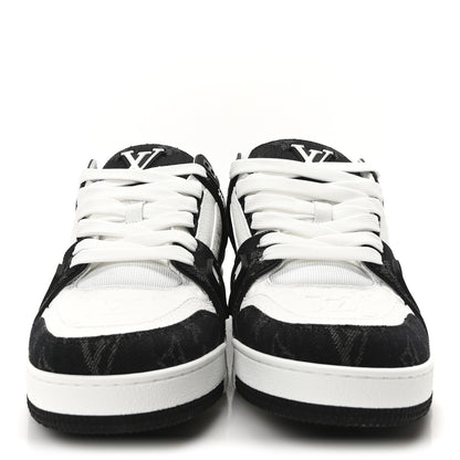 Louis Vuitton Calfskin Monogram Denim Mens LV Trainer Sneakers 9 Black 3 of 8