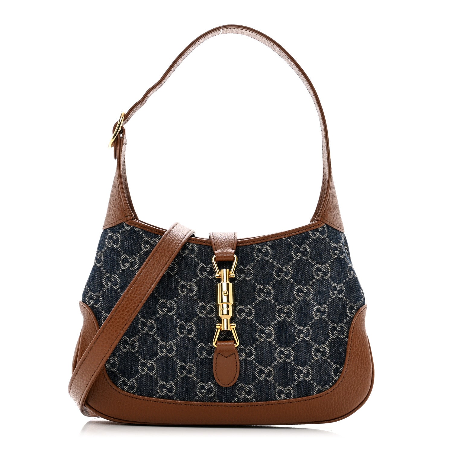 Gucci New Denim GG Monogram Calfskin Small Jackie 1961 Hobo Blue Tea Cuir 1 of 8