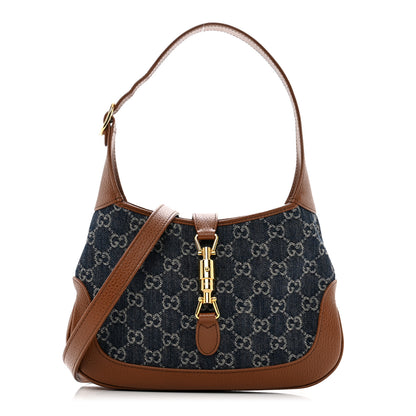 Gucci New Denim GG Monogram Calfskin Small Jackie 1961 Hobo Blue Tea Cuir 1 of 8