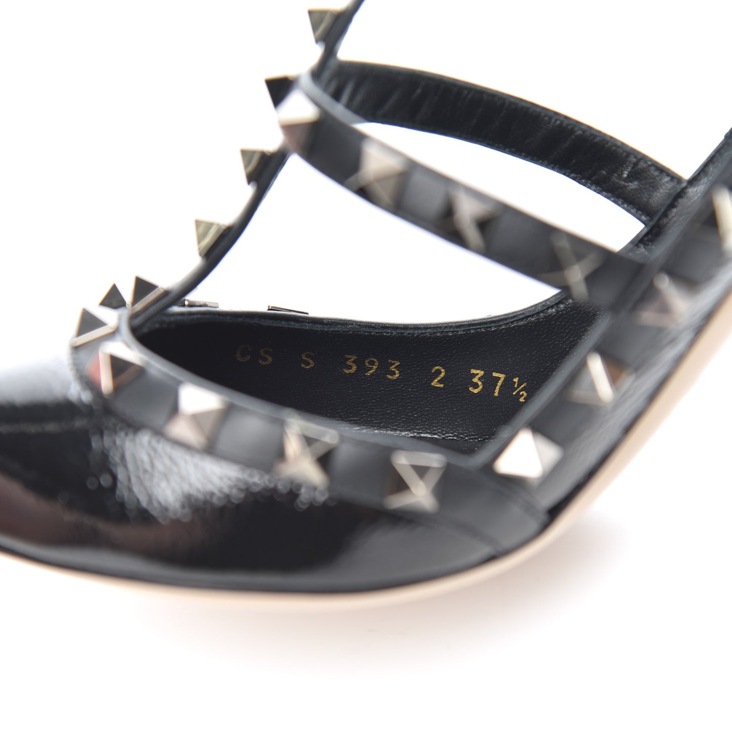 Crinkled Patent Rockstud Ankle Strap 100mm Pumps 37.5 Black