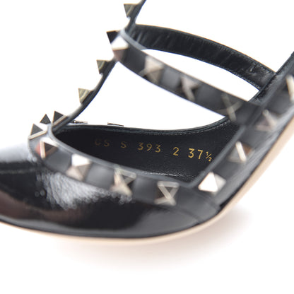 Valentino Garavani Crinkled Patent Rockstud Ankle Strap 100mm Pumps 37.5 Black 8 of 11