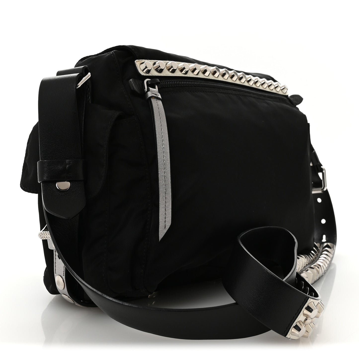 Nylon New Vela Studded Messenger Bag Black