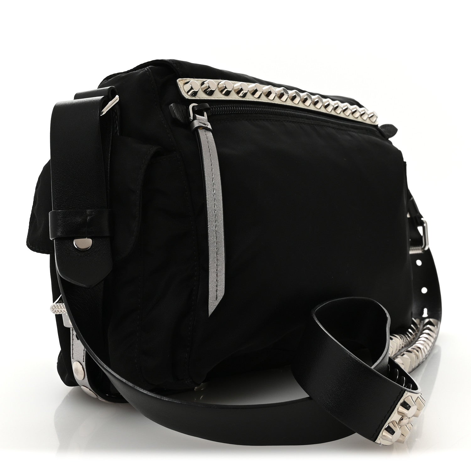Prada Nylon New Vela Studded Messenger Bag Black 3 of 10