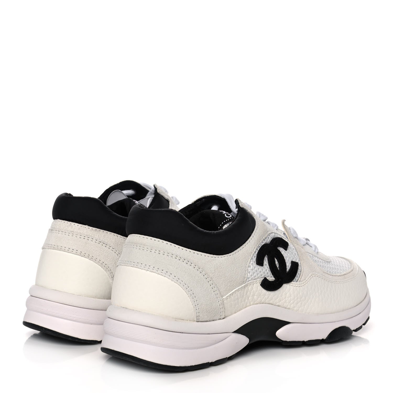 Chanel Mesh Suede Calfskin Grained Calfskin Womens CC Sneakers 37 White Black 4 of 11