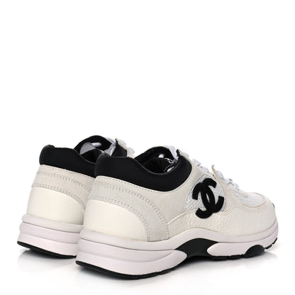 Chanel Mesh Suede Calfskin Grained Calfskin Womens CC Sneakers 37 White Black 4 of 11