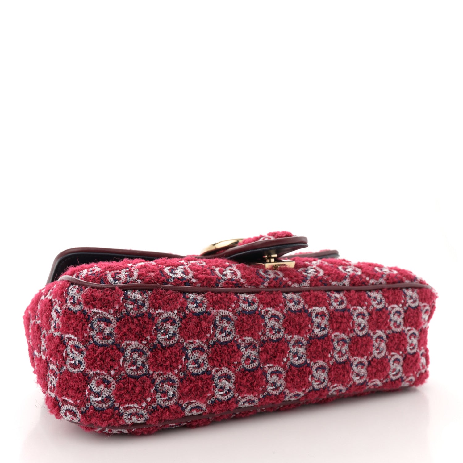 Gucci Wool Boucle Tweed Medium GG Marmont Shoulder Bag Blue Rosso