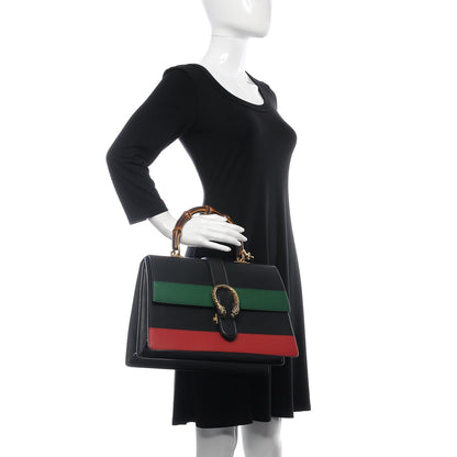 Gucci Calfskin Bamboo Web Large Dionysus Top Handle Bag Black Bright Evergreen Hibiscus Red 2 of 11