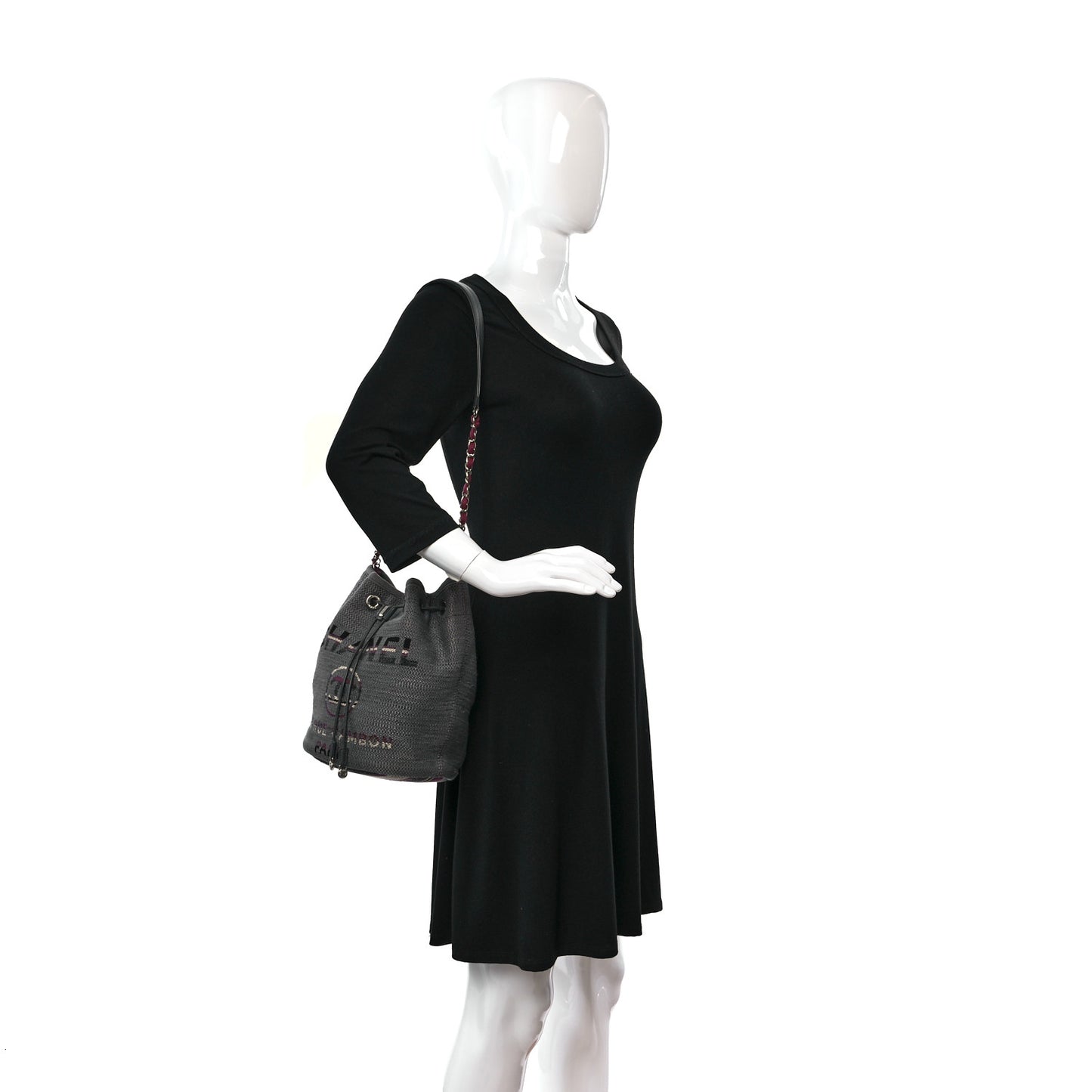 Striped Canvas Deauville Drawstring Bag Grey