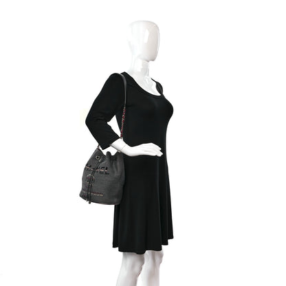 Chanel Striped Canvas Deauville Drawstring Bag Grey 3 of 14