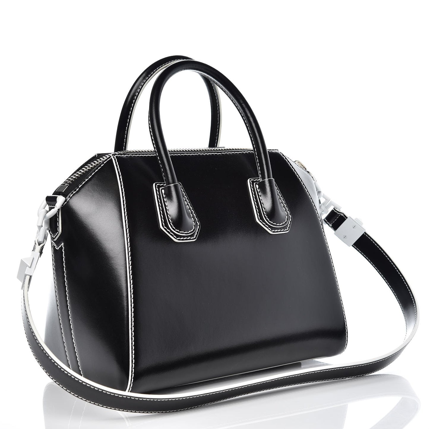 Calfskin Contrast Topstitch Small Antigona Black White