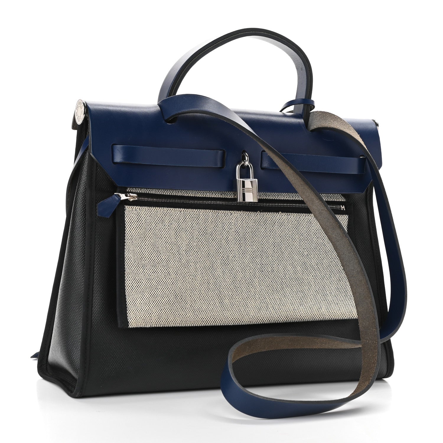 Hermes Toile H Berline Vache Hunter Herbag Zip PM 31 Bleu Encre Black 3 of 10