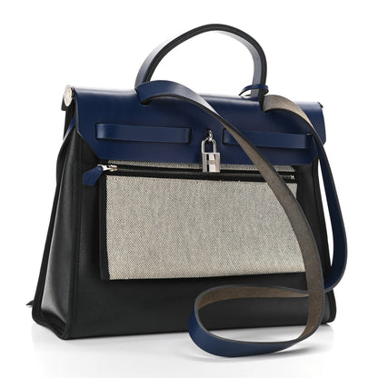 Hermes Toile H Berline Vache Hunter Herbag Zip PM 31 Bleu Encre Black 3 of 10