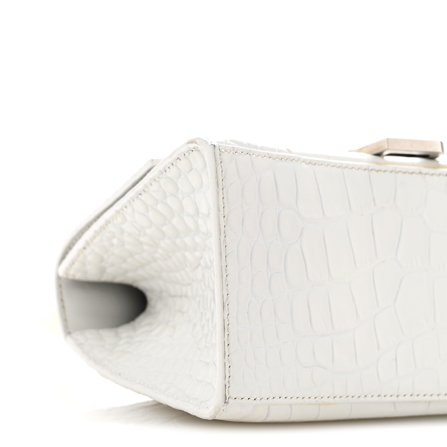 Balenciaga Calfskin Crocodile Embossed Small Hourglass Top Handle Bag White 9 of 15