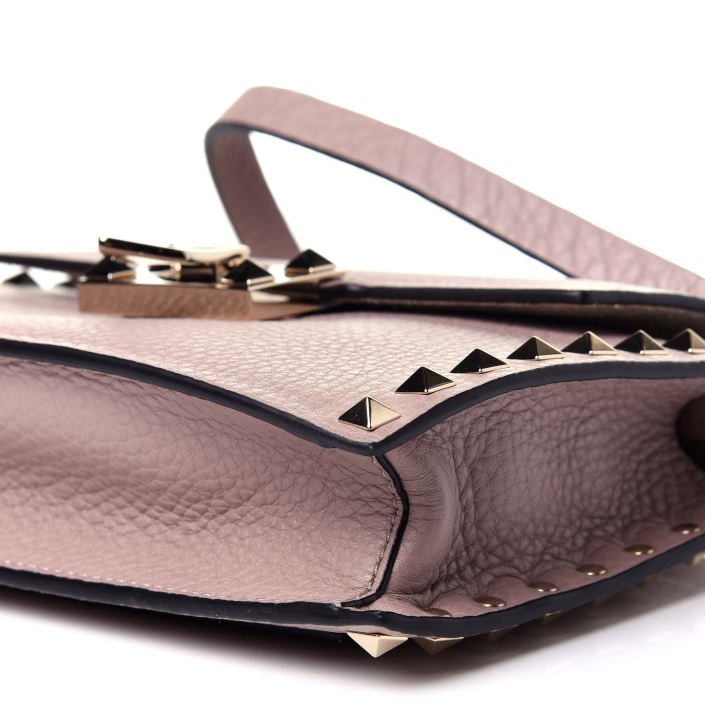 Pebbled Calfskin Small Rockstud Overlay Flap Shoulder Bag Poudre