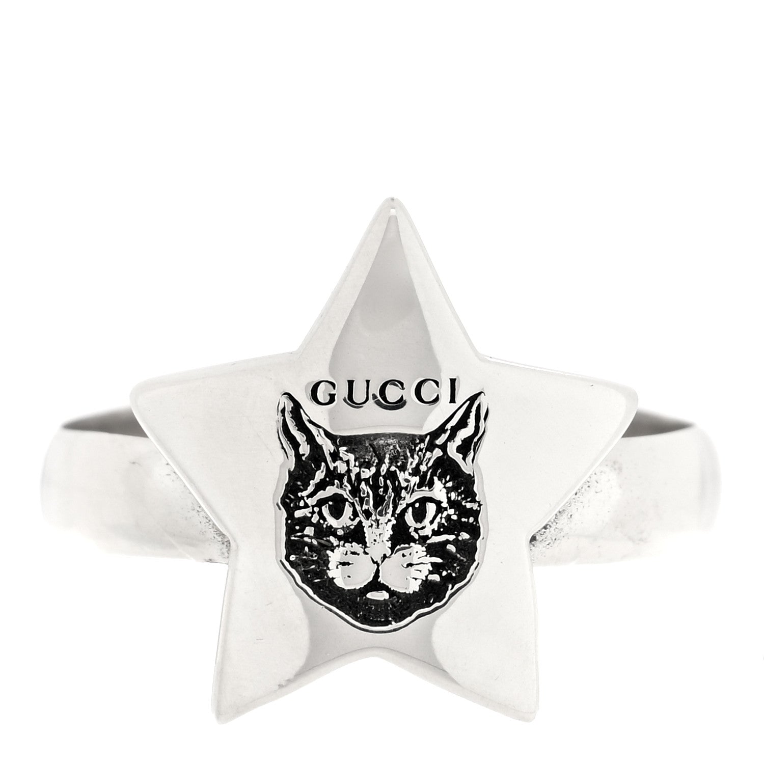 Gucci Sterling Silver Blind for Love Star Cat Ring 51 5.75 1 of 6